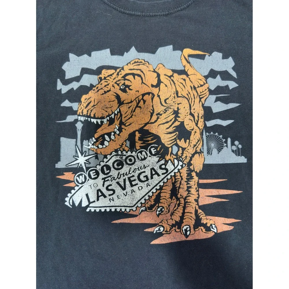 Y2K Las Vegas T-Rex Dinosaur Graphic Black Souvenir Tee Women Small - Picture 1 of 5